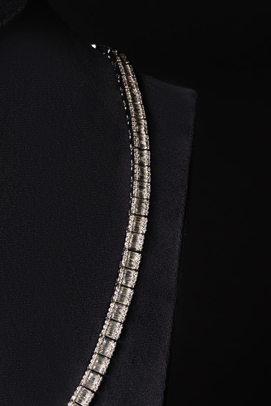 9mm Diamond Baguette Tennis 18k Solid White Gold Chain 36.5ctw