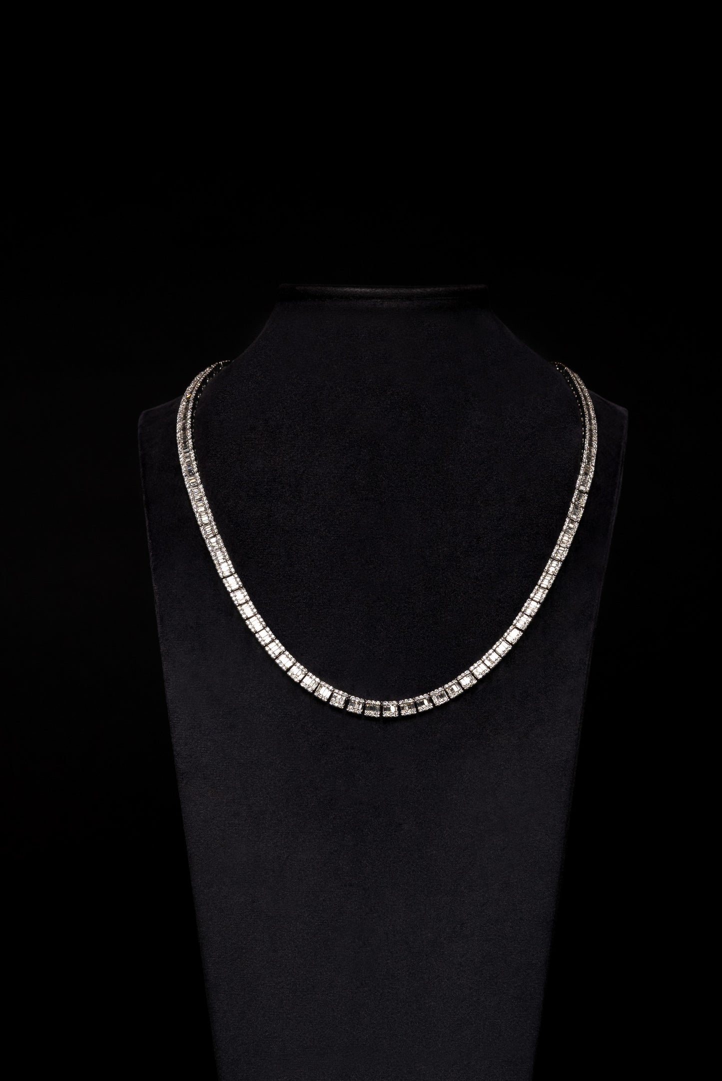 9mm Diamond Baguette Tennis 18k Solid White Gold Chain 36.5ctw