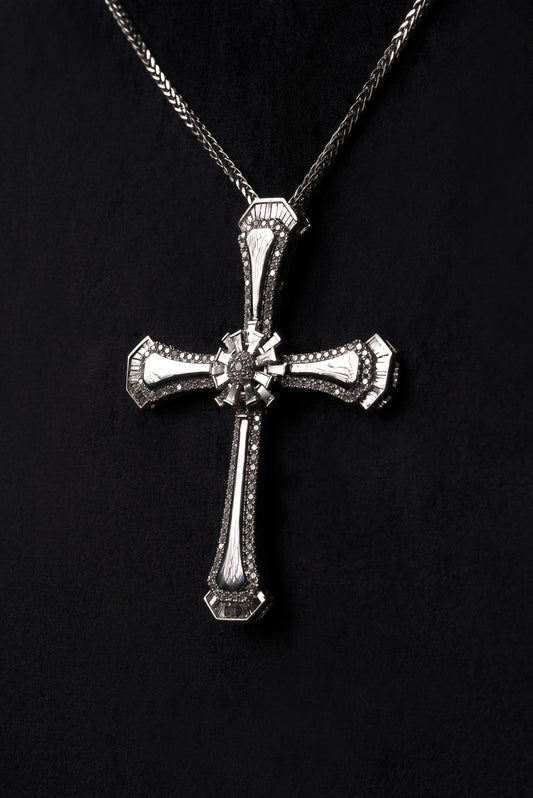 Diamond Star Cross Pendant 18k Solid White Gold