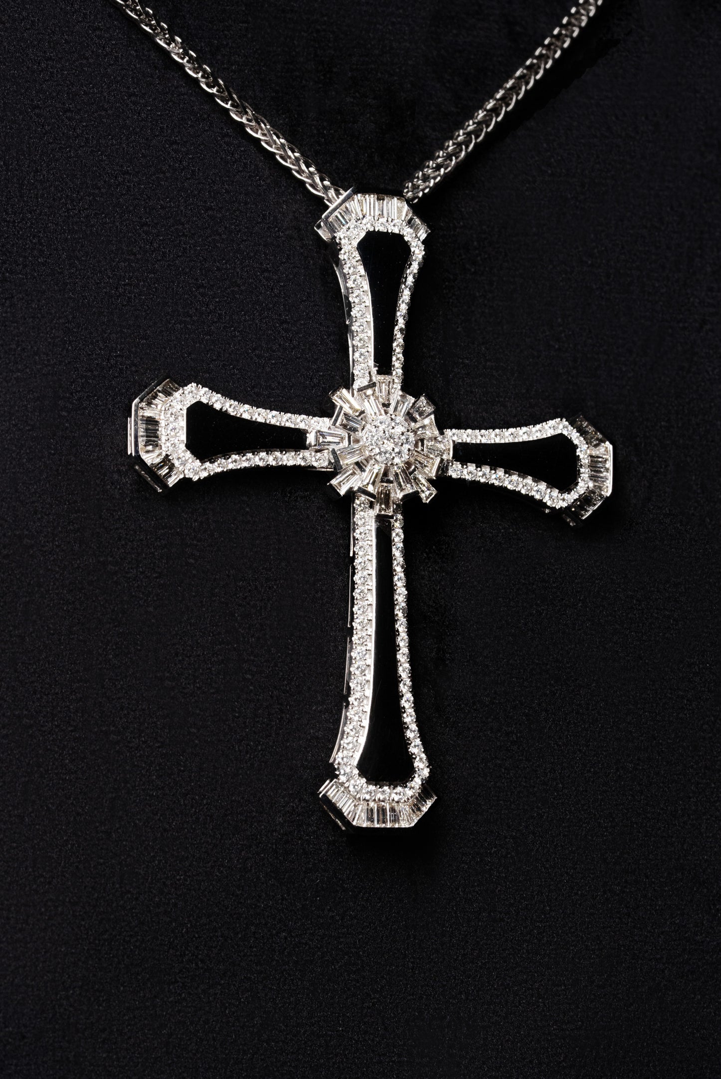 Diamond Star Cross Pendant 18k Solid White Gold