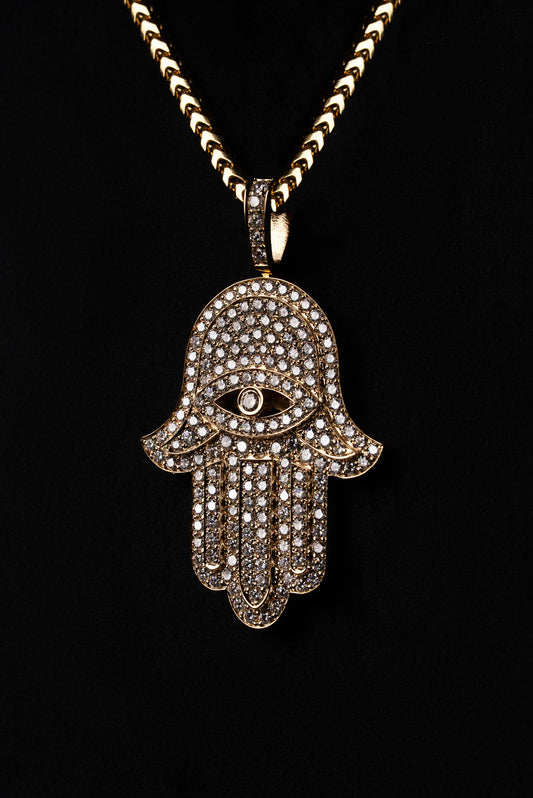 Diamond Fatima Hand Pendant 18k Solid Gold 2.20ctw
