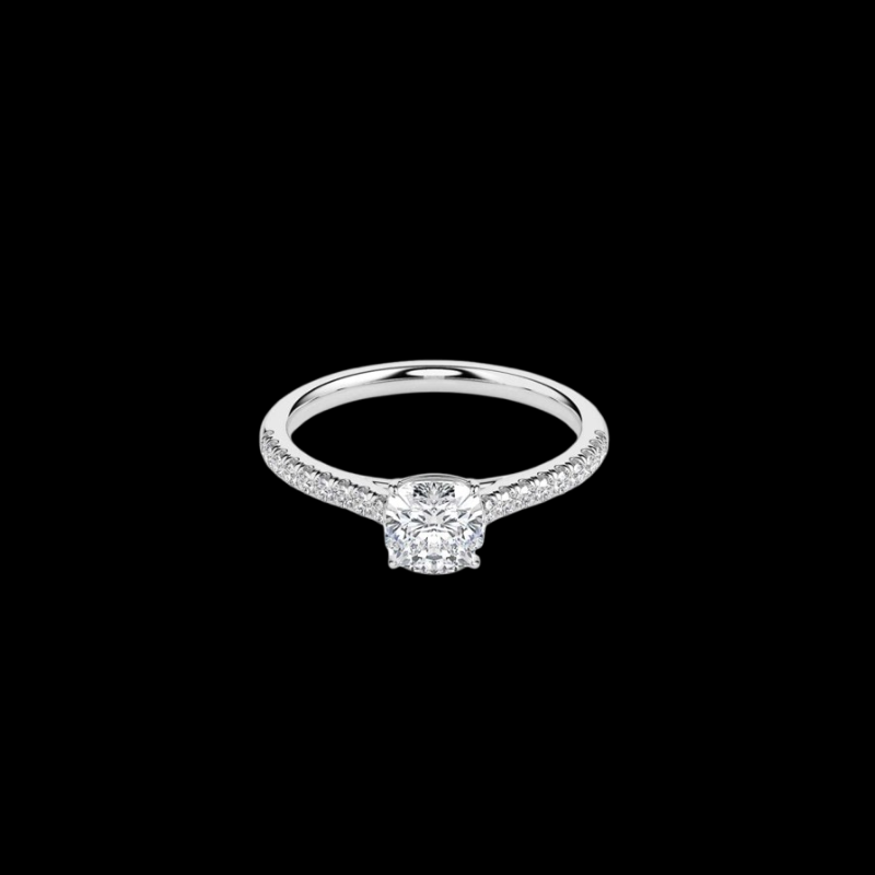 Solitaire Cushion Diamond Pave Ring