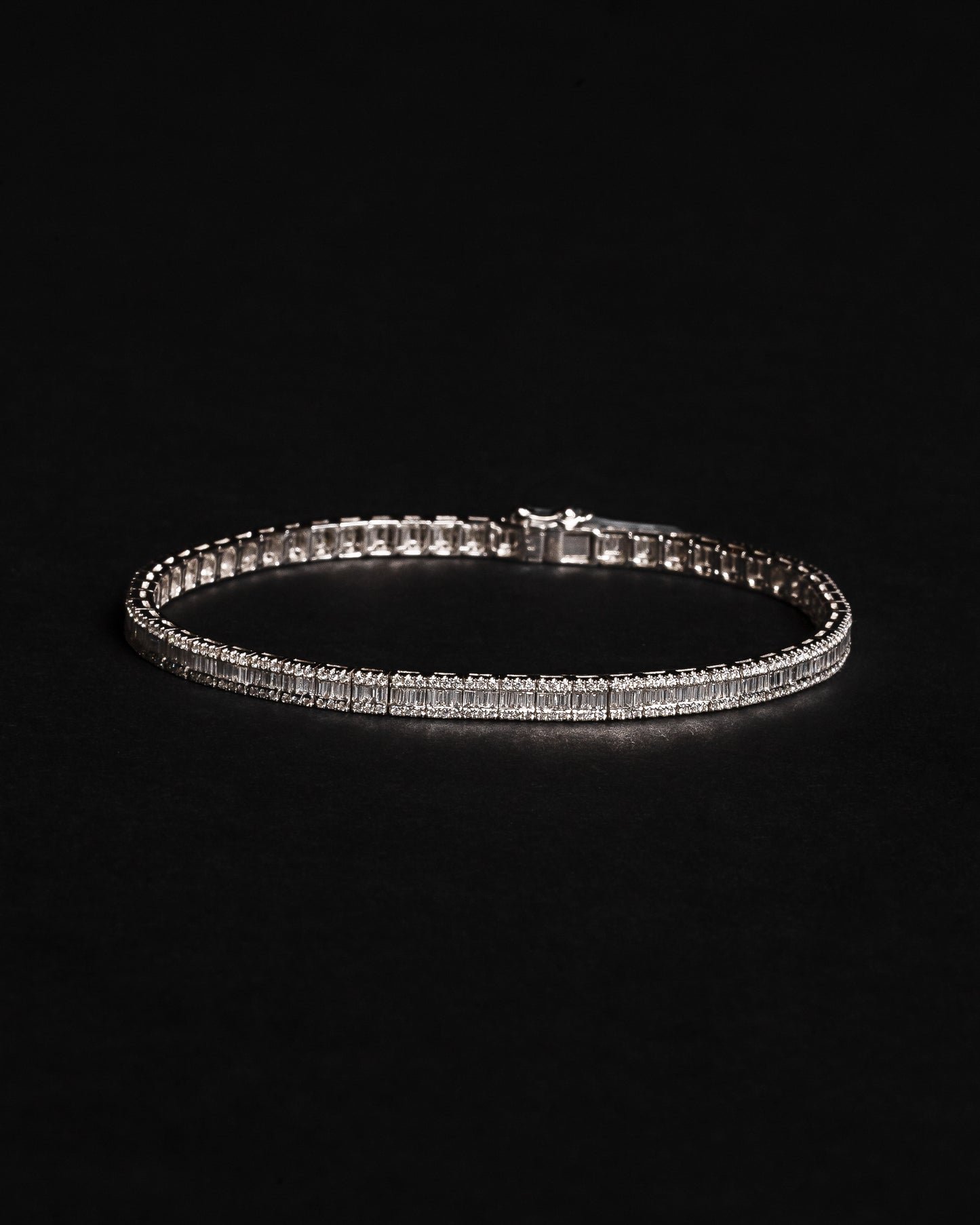 7mm Baguette Diamond Tennis Bracelet 18k Solid White Gold 3.38ctw