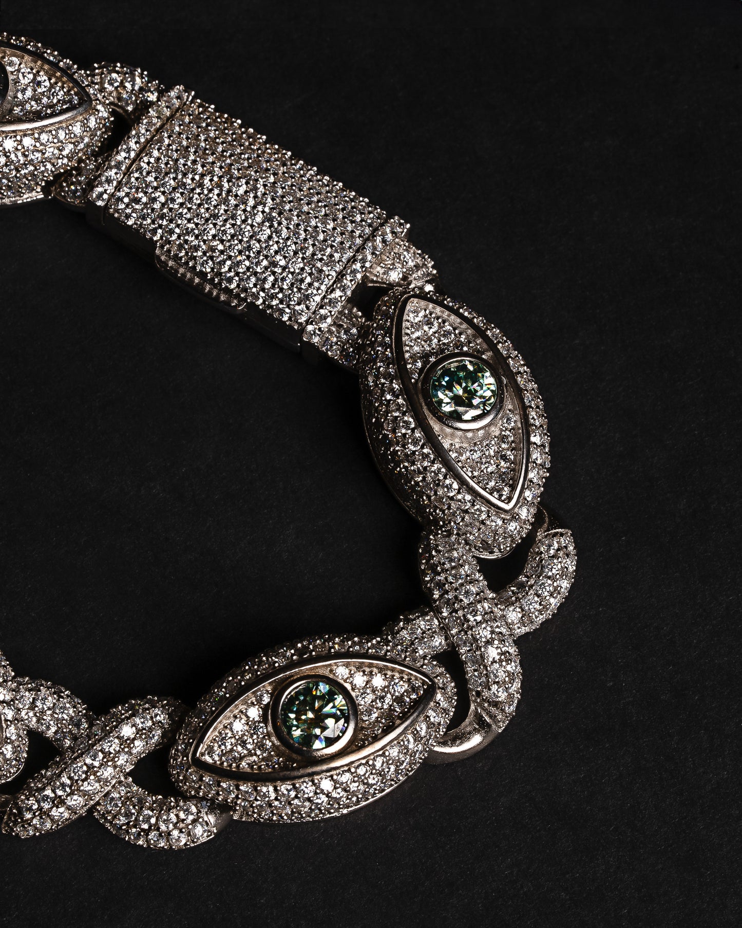 12mm 3D Evil-Eye Diamond Infinity Link Bracelet 10k Solid White Gold 15.95ctw