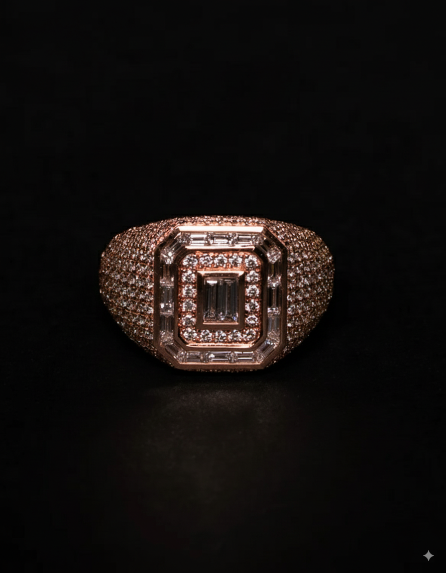 Double Halo Baguette Diamond Ring 18k Solid Gold 2.55ctw