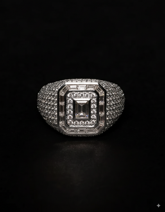 Double Halo Baguette Diamond Ring 18k Solid Gold 2.55ctw