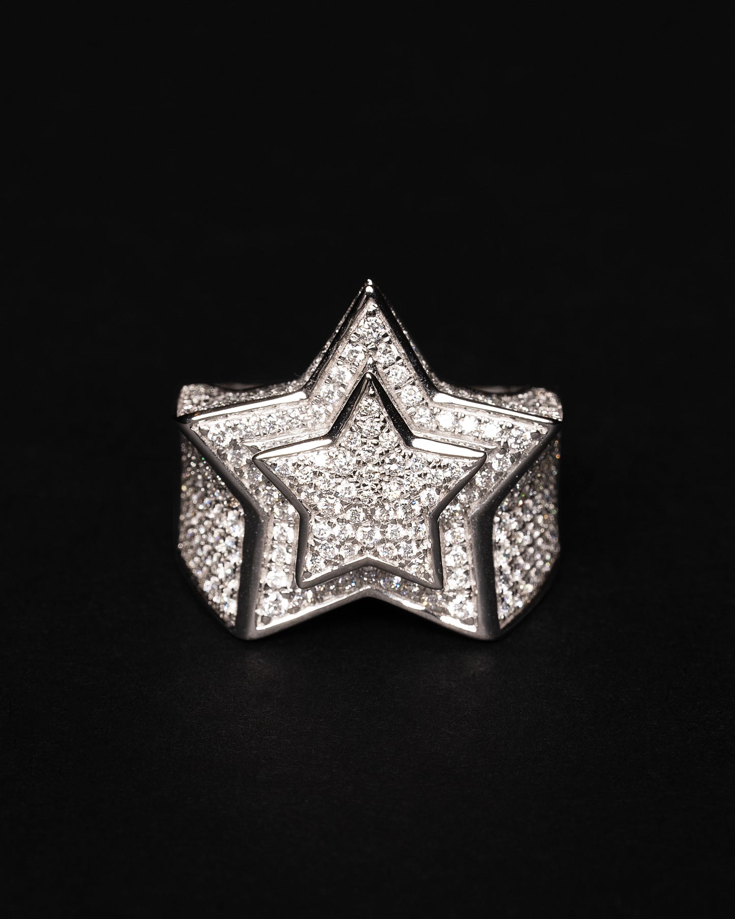 Diamond Star Ring 18k Solid White Gold 3.05ctw