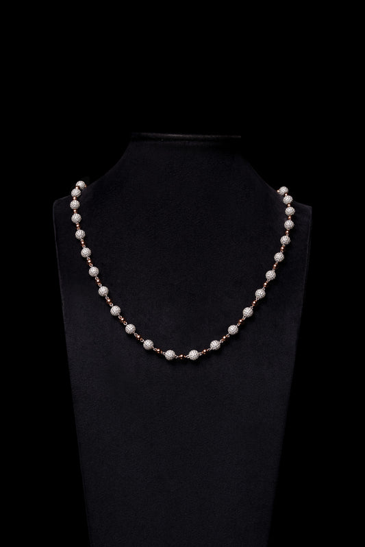 8mm Diamond Bead Ball Chain 10k Solid Rose-White Gold 24.50ctw