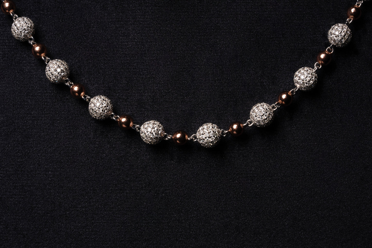 8mm Diamond Bead Ball Chain 10k Solid Rose-White Gold 24.50ctw