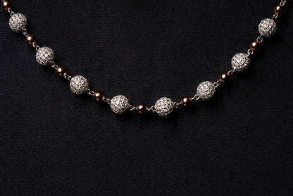 8mm Diamond Bead Ball Chain 10k Solid Rose-White Gold 24.50ctw