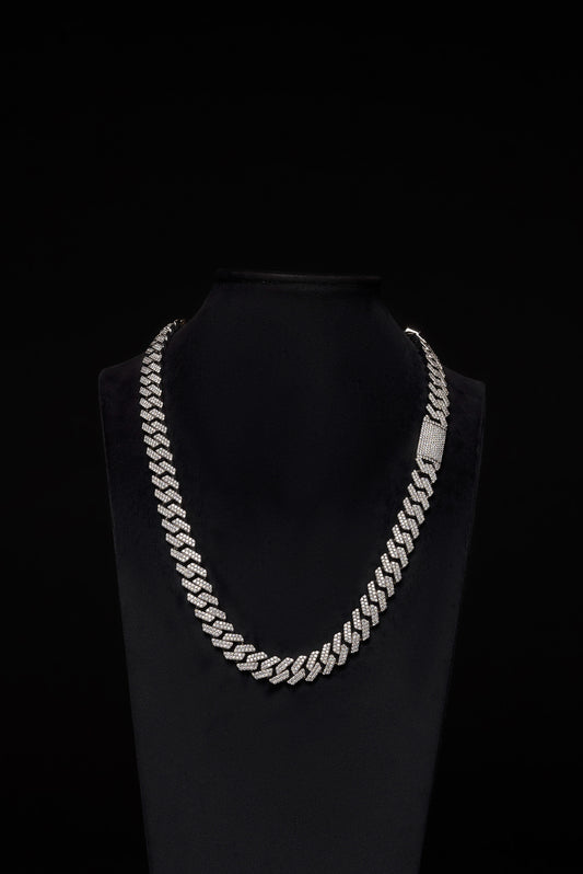 12mm Prong Cuban Diamond Chain 10k Solid White Gold 21.25ctw