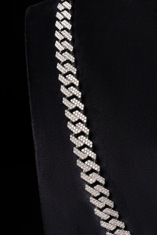 12mm Prong Cuban Diamond Chain 10k Solid White Gold 21.25ctw
