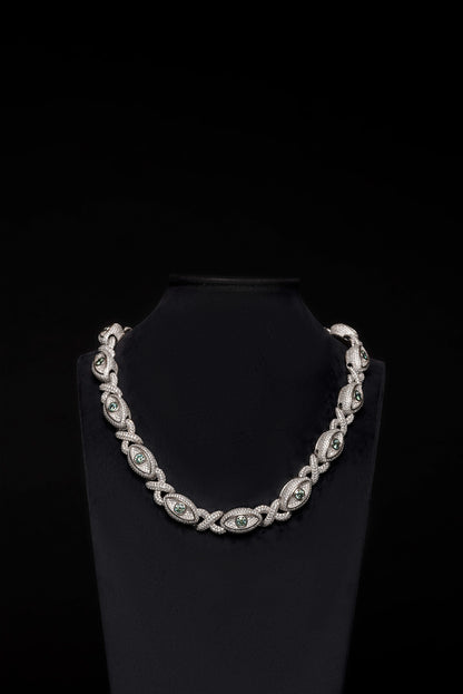 22mm 3D Evil-Eye Diamond Infinity Link Chain 10k Solid White Gold