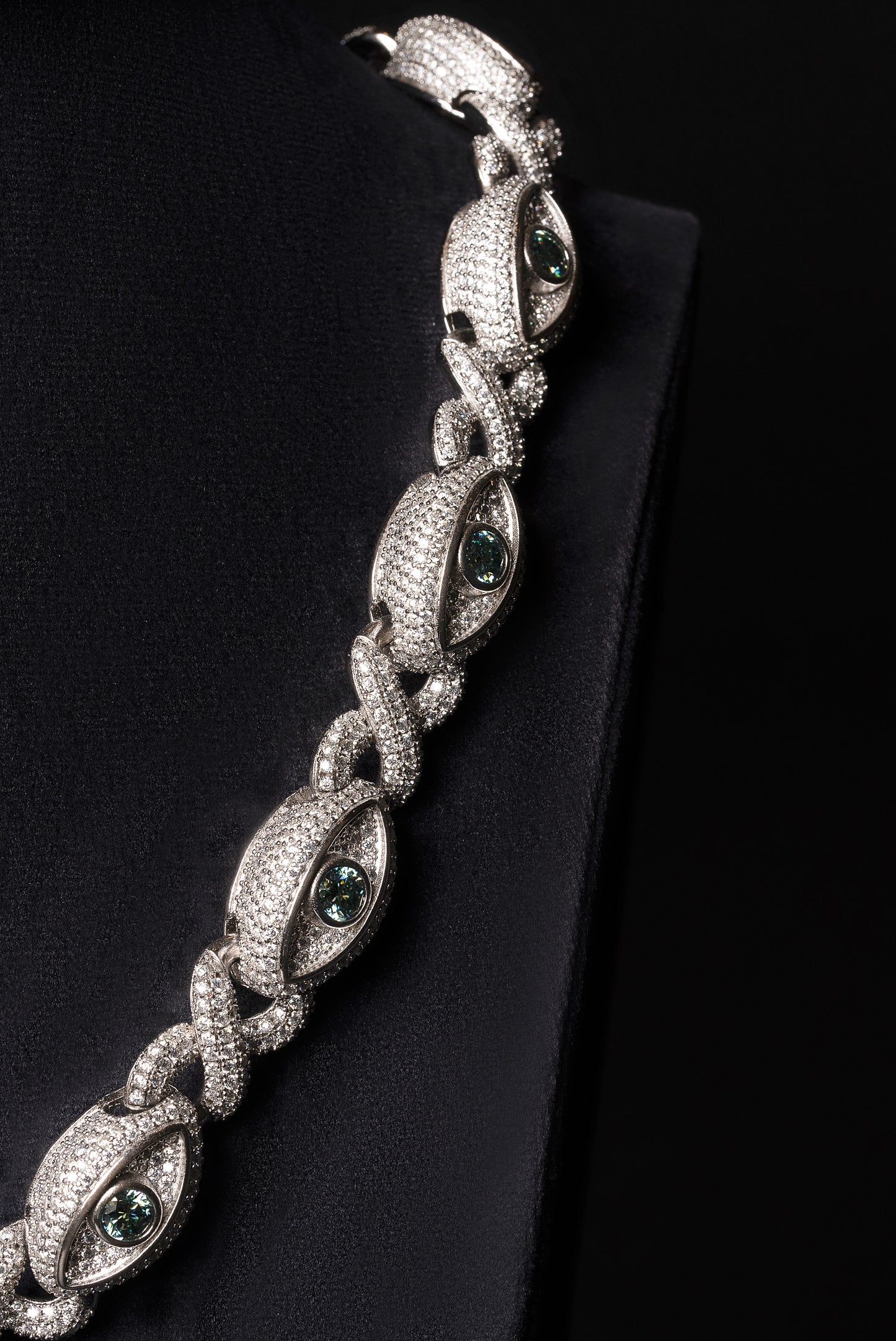 22mm 3D Evil-Eye Diamond Infinity Link Chain 10k Solid White Gold