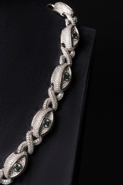 22mm 3D Evil-Eye Diamond Infinity Link Chain 10k Solid White Gold