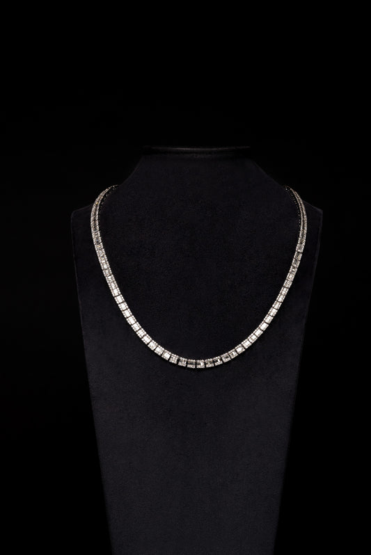 9mm Diamond Baguette Tennis 18k Solid White Gold Chain 36.5ctw