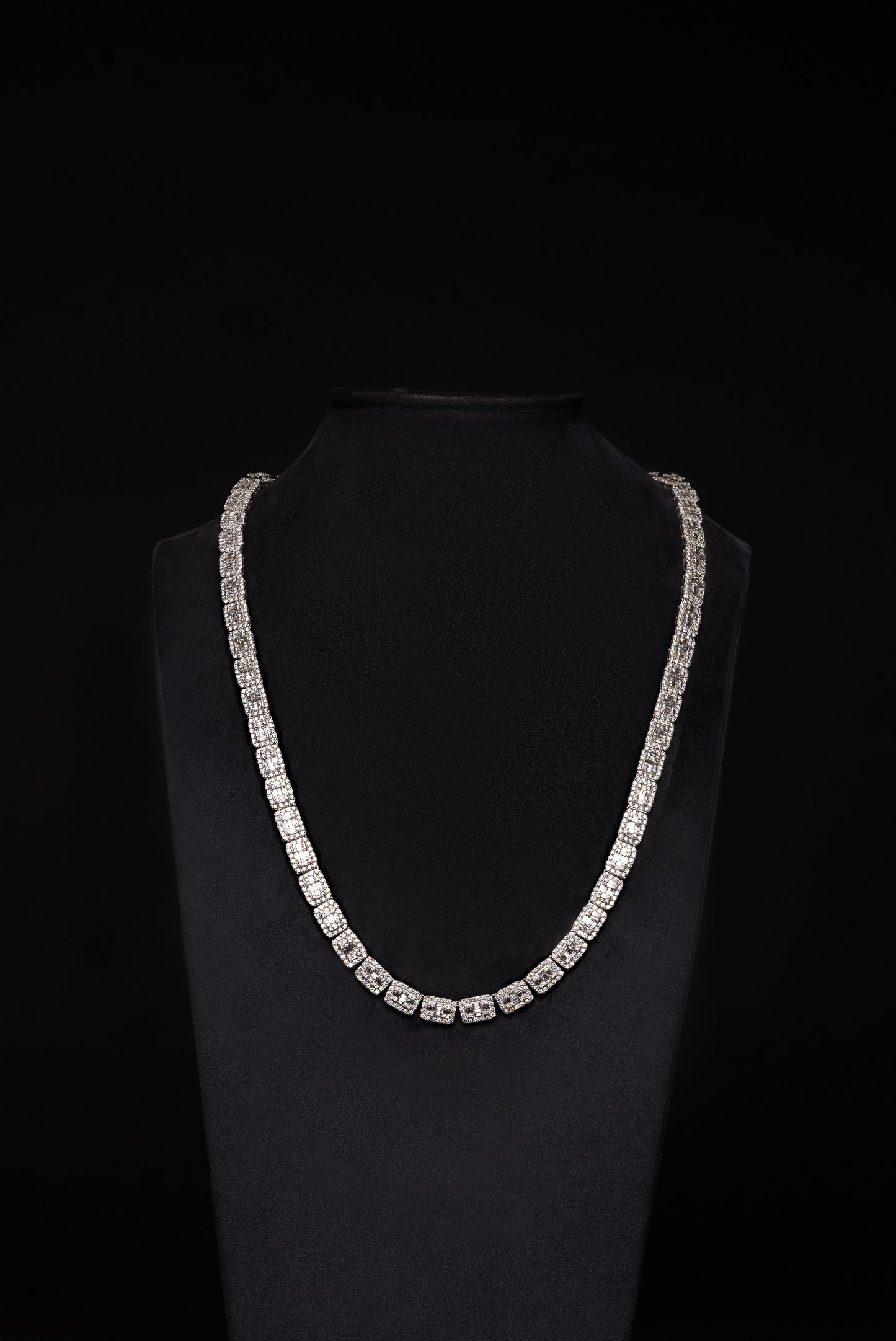 10mm Square Halo Baguette Diamond Chain 10k Solid White Gold 29.95ctw