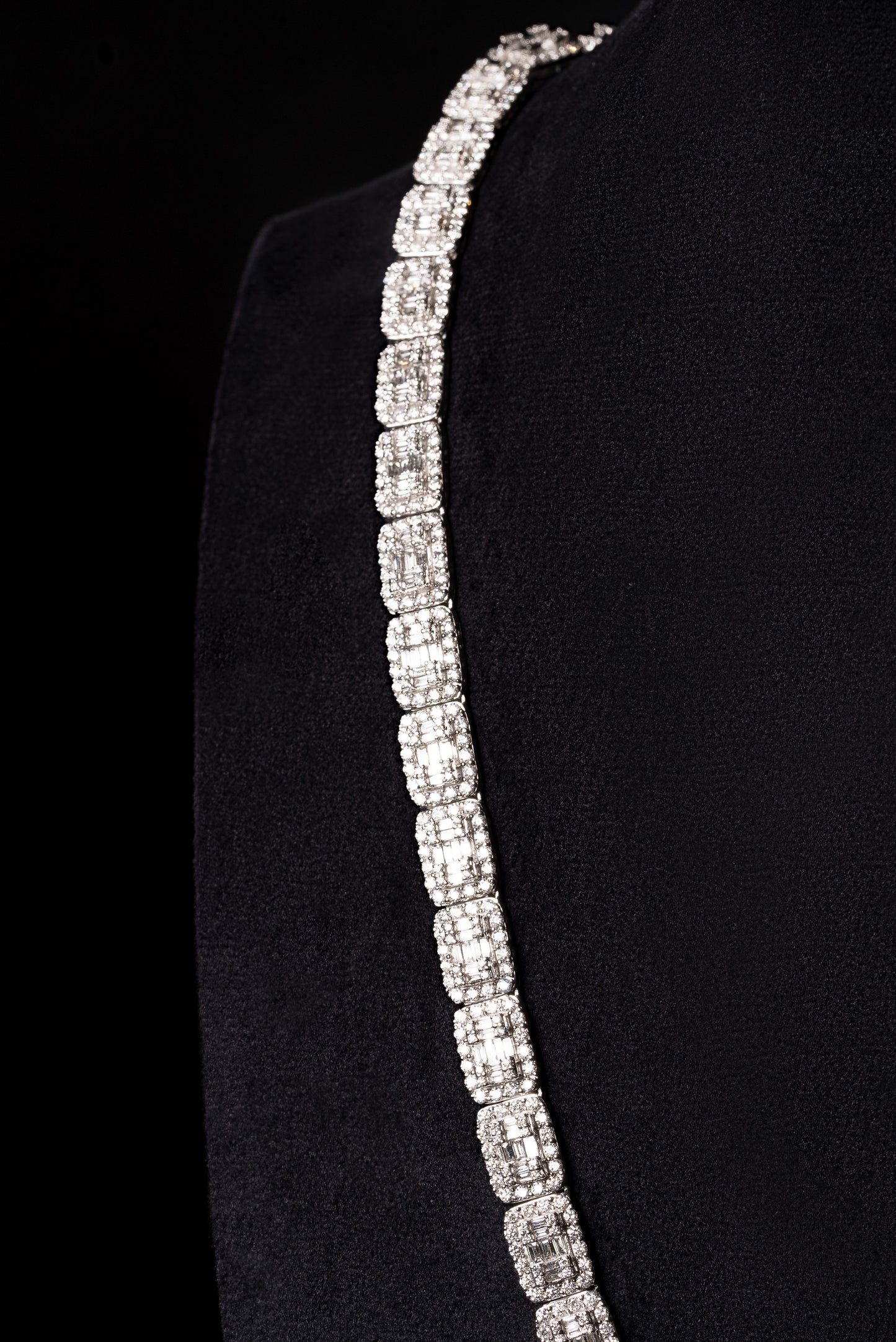 10mm Square Halo Baguette Diamond Chain 10k Solid White Gold 29.95ctw