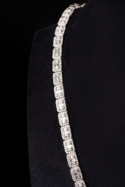 10mm Square Halo Baguette Diamond Chain 10k Solid White Gold 29.95ctw