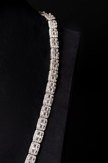 10mm Square Halo Baguette Diamond Chain 10k Solid White Gold 29.95ctw