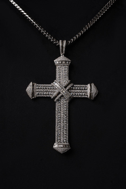 Diamond HERO Cross Pendant 18k White Gold 13.80ctw