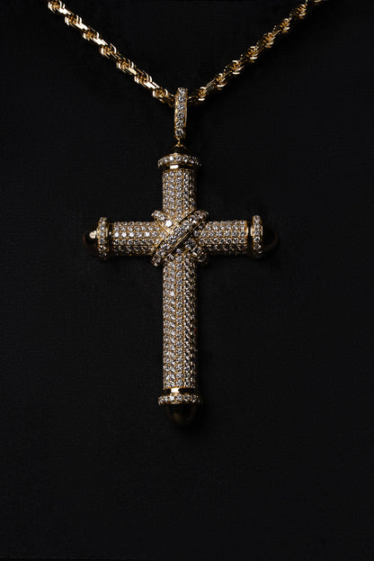 Diamond Pillar Cross Pendant 18k Solid Gold 11ctw