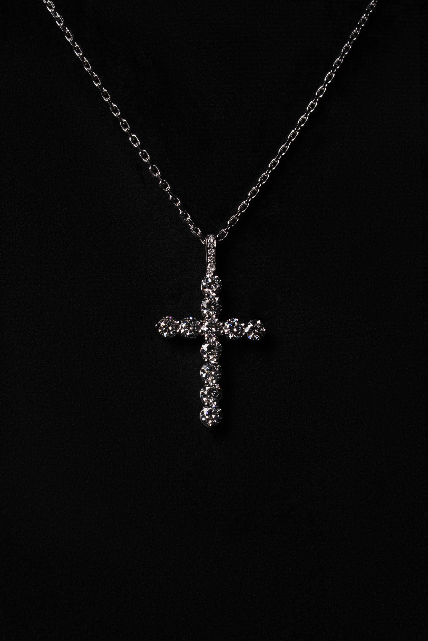 Diamond Classic Cross Pendant 18K Solid White Gold