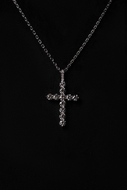 Diamond Classic Cross Pendant 18K Solid White Gold