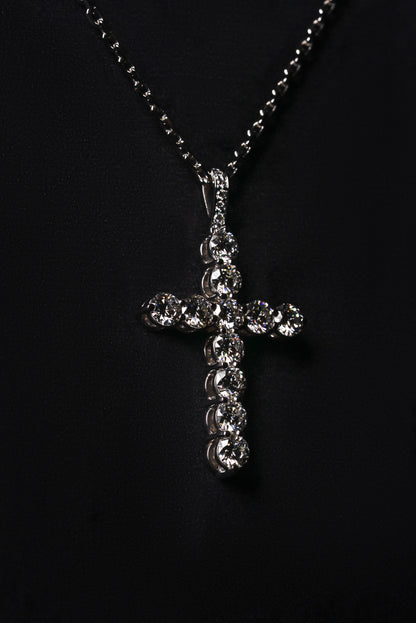 Diamond Classic Cross Pendant 18K Solid White Gold