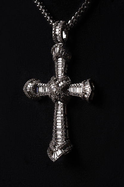 Diamond Baguette Cross Pendant 18k Solid White Gold 4.00ctw