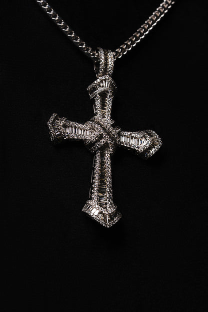 Diamond Baguette Cross Pendant 18k Solid White Gold 4.00ctw