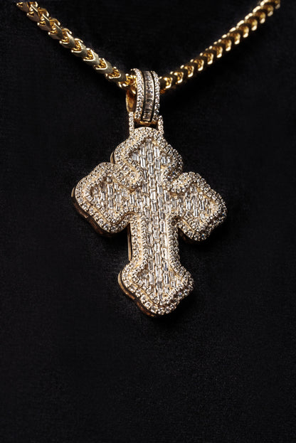 Diamond Emerald Baguette Chrome Cross Pendant 18k Solid Gold 5.5ctw