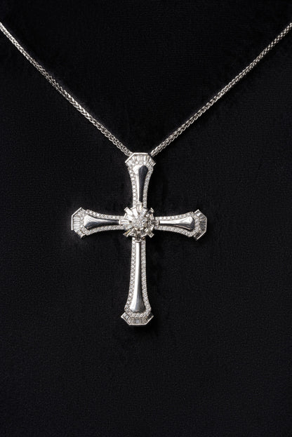 Diamond Star Cross Pendant 18k Solid White Gold