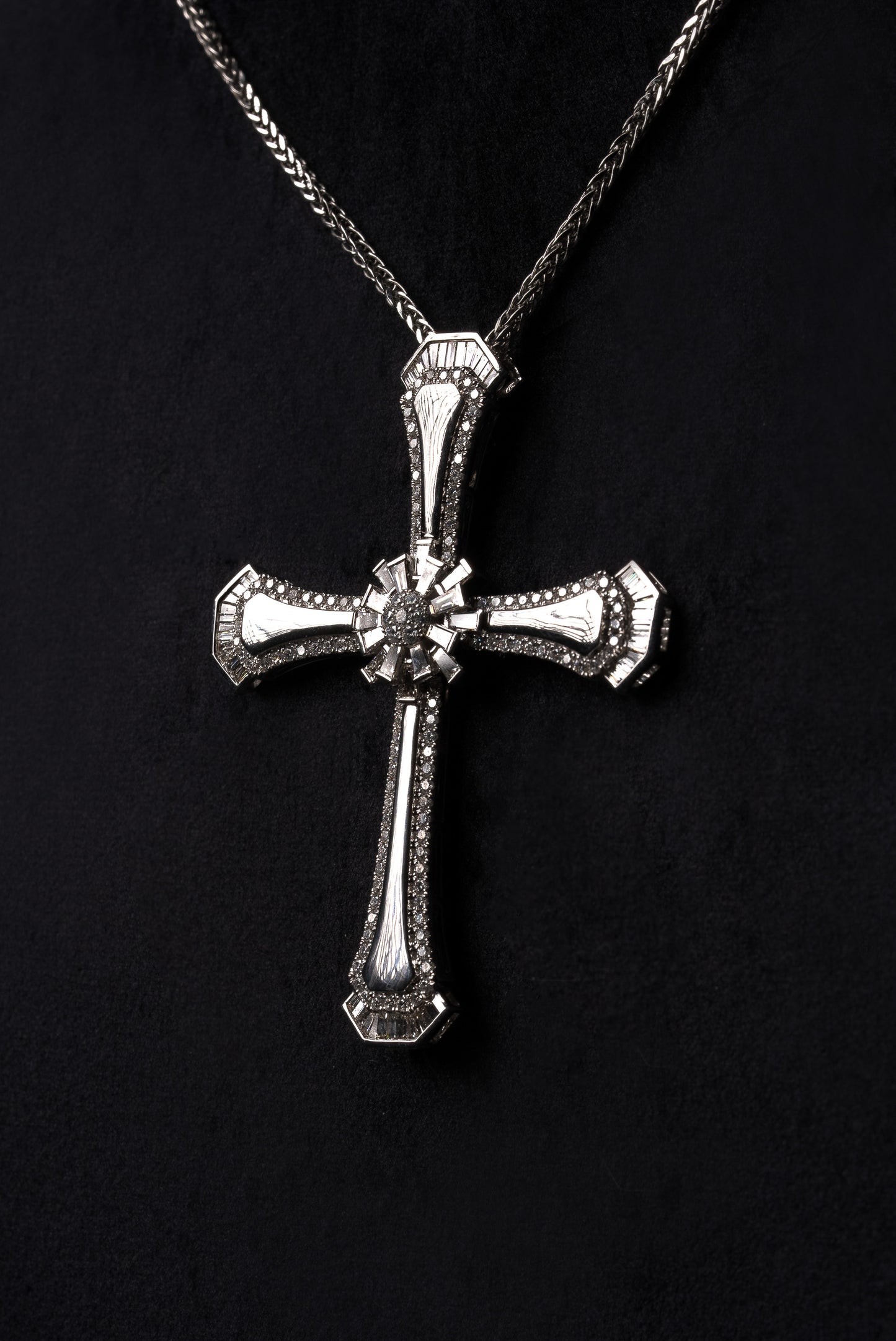 Diamond Star Cross Pendant 18k Solid White Gold