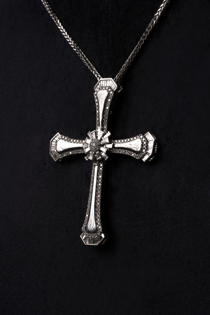 Diamond Star Cross Pendant 18k Solid White Gold
