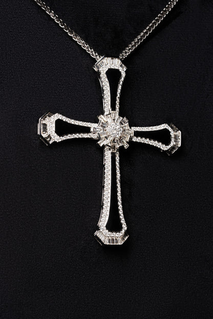 Diamond Star Cross Pendant 18k Solid White Gold