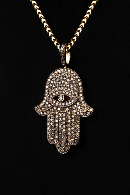 Diamond Fatima Hand Pendant 18k Solid Gold 2.20ctw