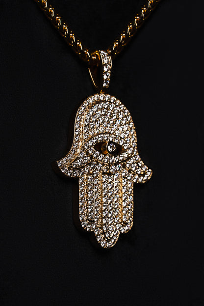 Diamond Fatima Hand Pendant 18k Solid Gold 2.20ctw