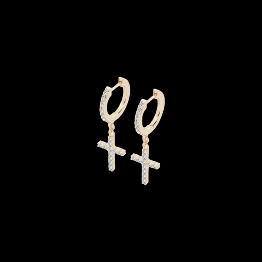 Diamond Cross Hoop Earrings