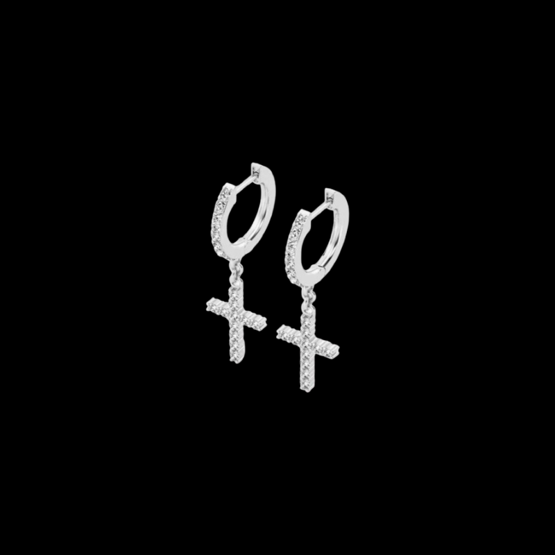 Diamond Cross Hoop Earrings