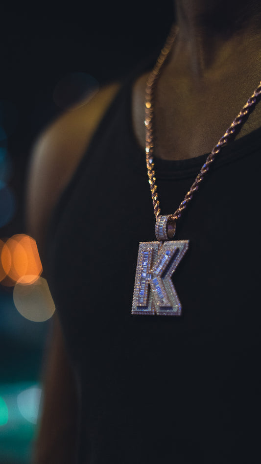 Custom Multi-Layer Baguette Diamond Letter Pendant