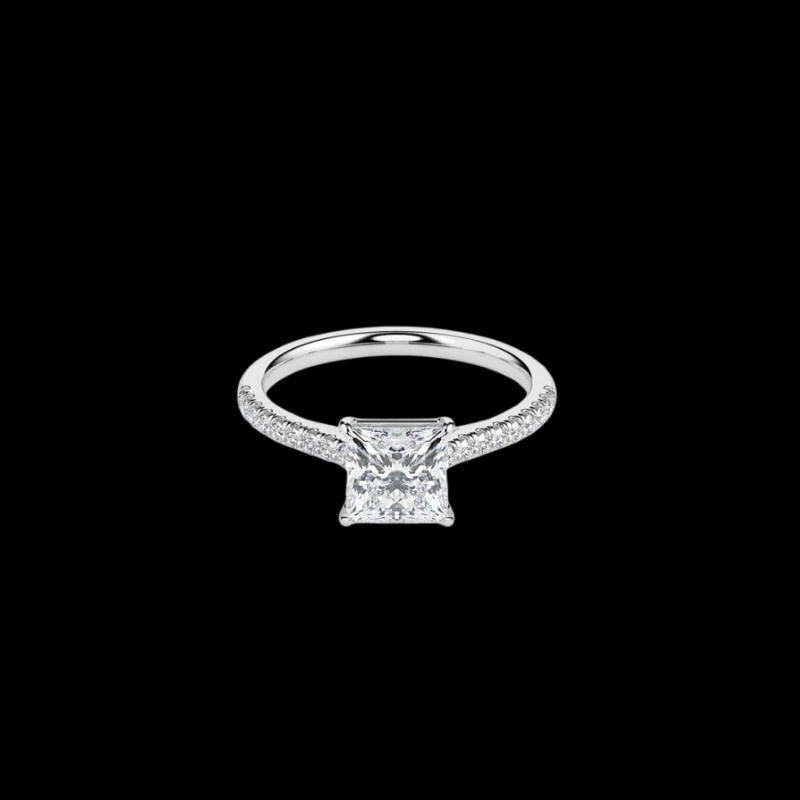 Solitaire Princess Diamond Pave Ring