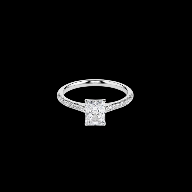 Solitaire Radiant Diamond Pave Ring