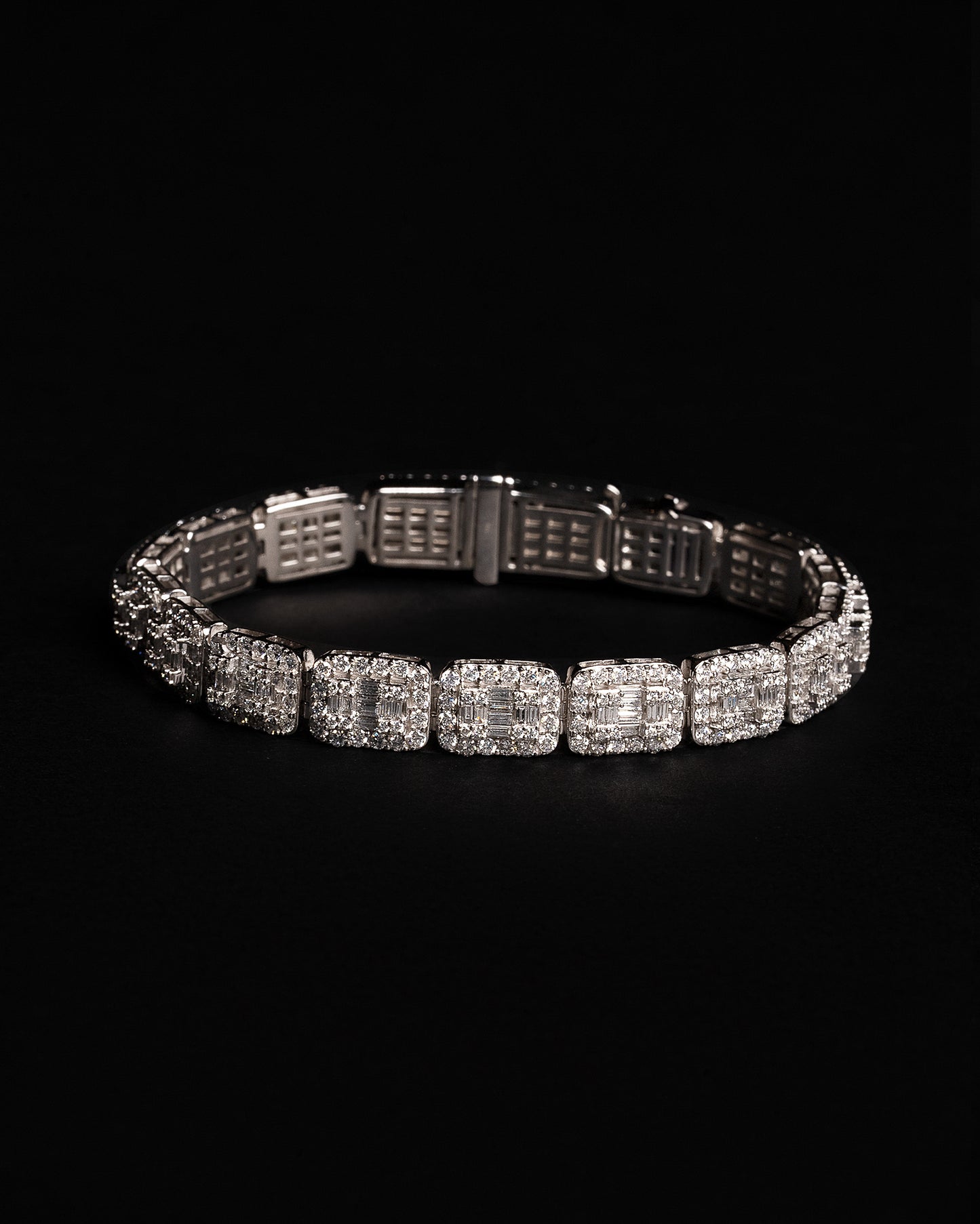 10mm Square Halo Baguette Diamond Chain 10k Solid White Gold 9.41ctw