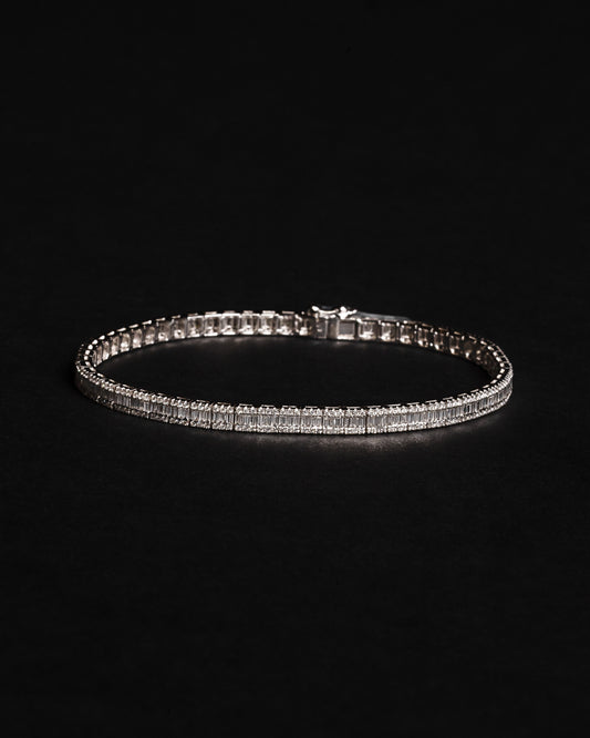 7mm Baguette Diamond Tennis Bracelet 18k Solid White Gold 3.38ctw