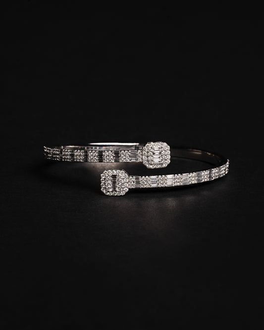 Halo Baguette Diamond Bangle Bracelet 18k Solid White Gold 4.28ctw