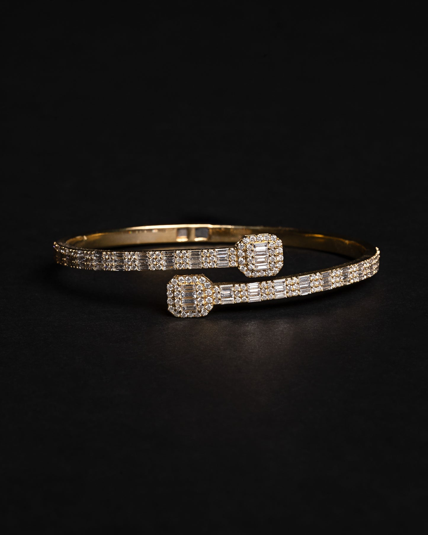 Halo Baguette Diamond Bangle Bracelet 18k Solid Yellow Gold 4.68ctw