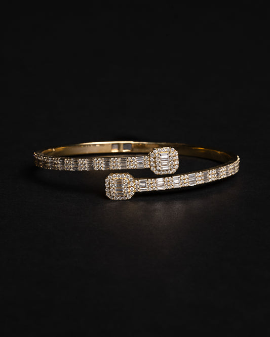 Halo Baguette Diamond Bangle Bracelet 18k Solid Yellow Gold 4.68ctw