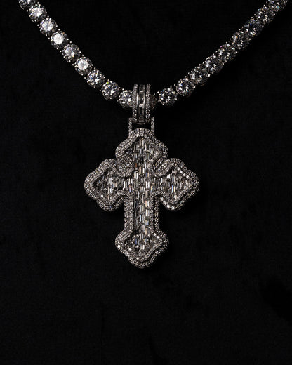 Diamond Emerald Baguette Chrome Cross Pendant 18k Solid White Gold 4ctw