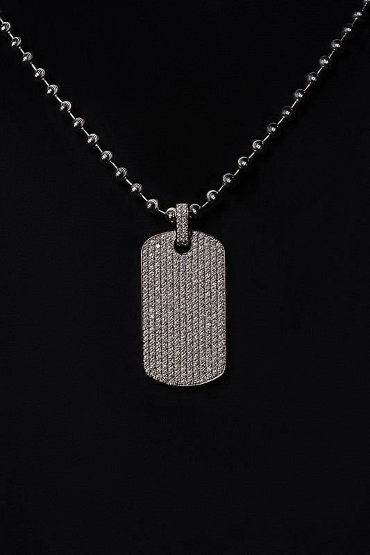 Diamond Army Disk Pendant 18k Solid White Gold